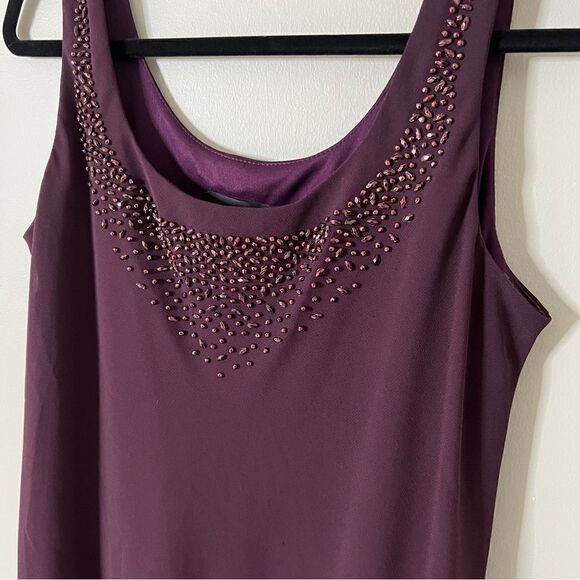 R&M Richards Plus Size Plum Chiffon Sleeveless Beaded Party Dress Size 16 - Picture 4 of 8